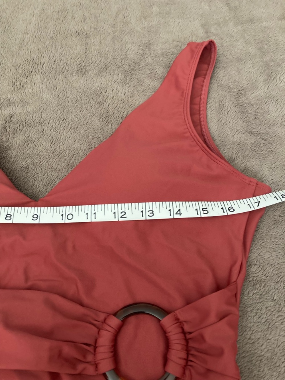 Womens One-Piece Swimsuit in Rust with Ring Detail - Picture 7 of 8